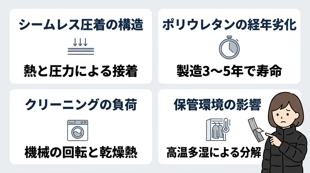 水沢ダウンの剥がれが起きる原因と劣化の仕組み