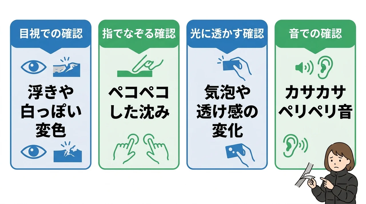 水沢ダウンの剥がれを早期発見するセルフチェック