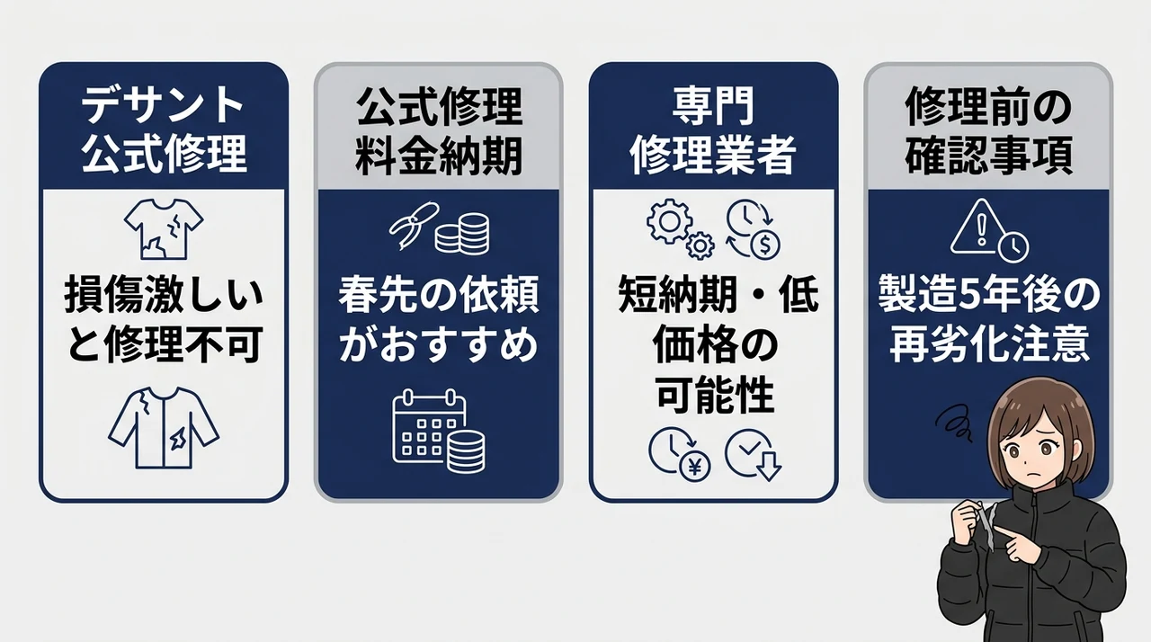 水沢ダウンの剥がれ修理を依頼する方法と費用相場