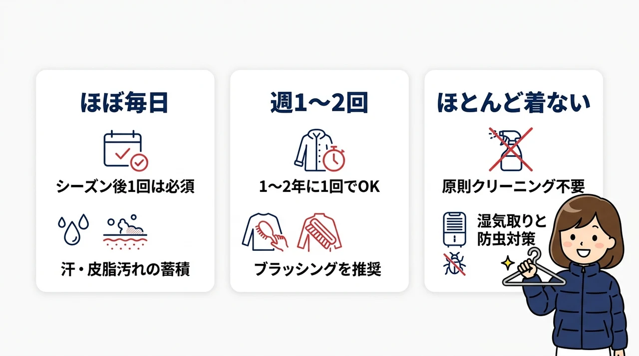 着用頻度・状態別で見るクリーニング判断の目安