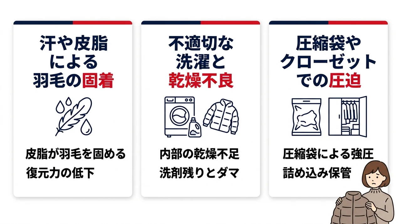 モンクレールのダウンがぺちゃんこになる3つの原因