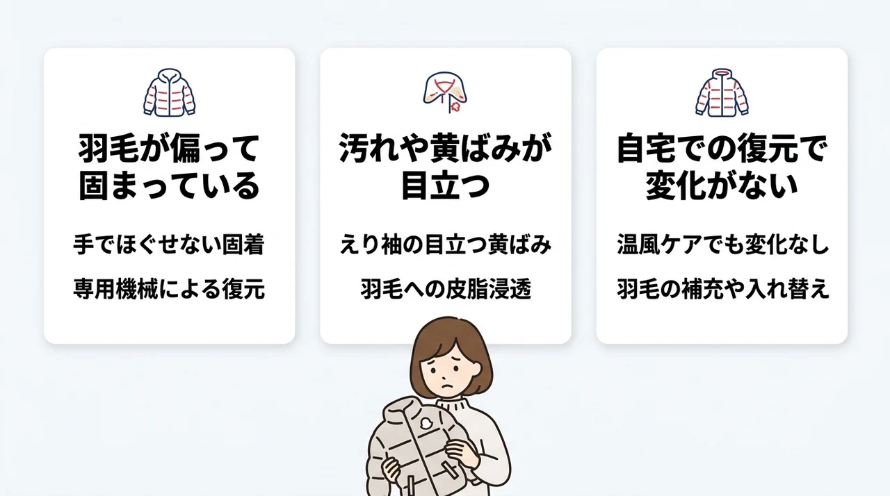 モンクレールのダウン復活を専門店に依頼すべきケース