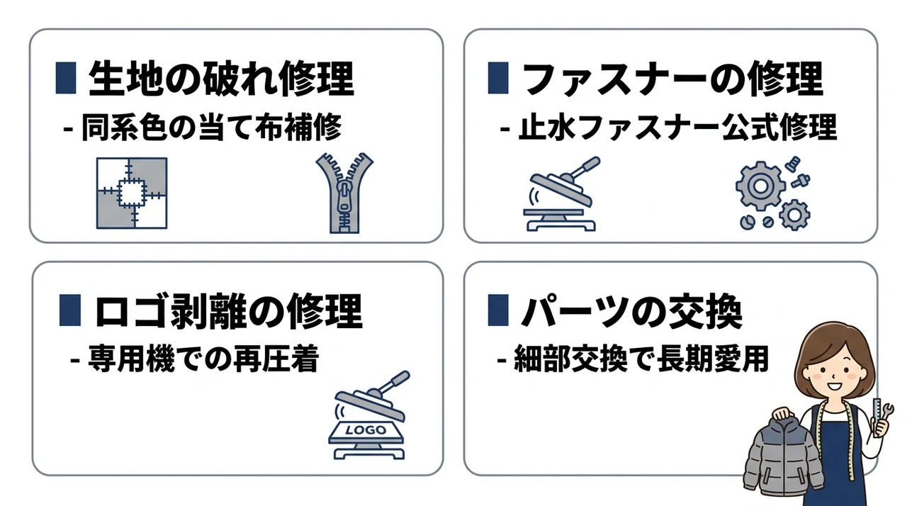 水沢ダウン修理の料金目安と症状別の最新実例一覧