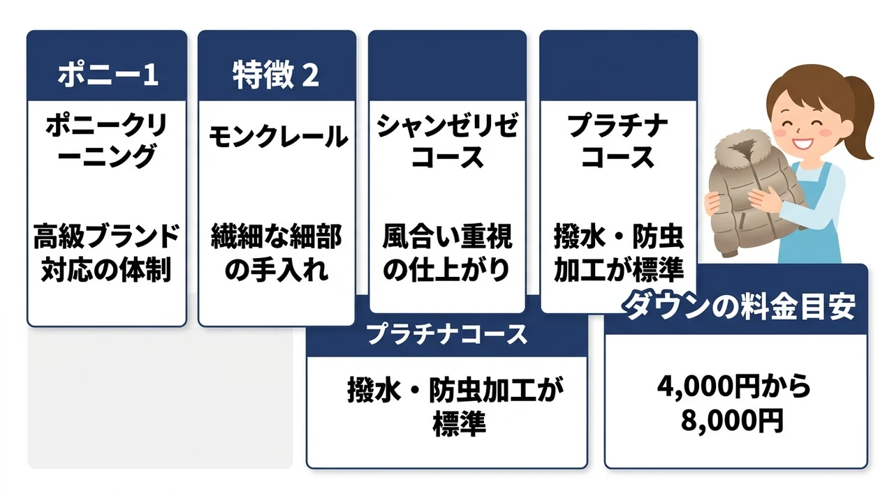 推奨コース別の料金とモンクレールの対応可否